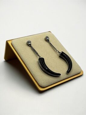 Swarovski Signed Swan Black Horn Crystal Accent Dangle Earrings